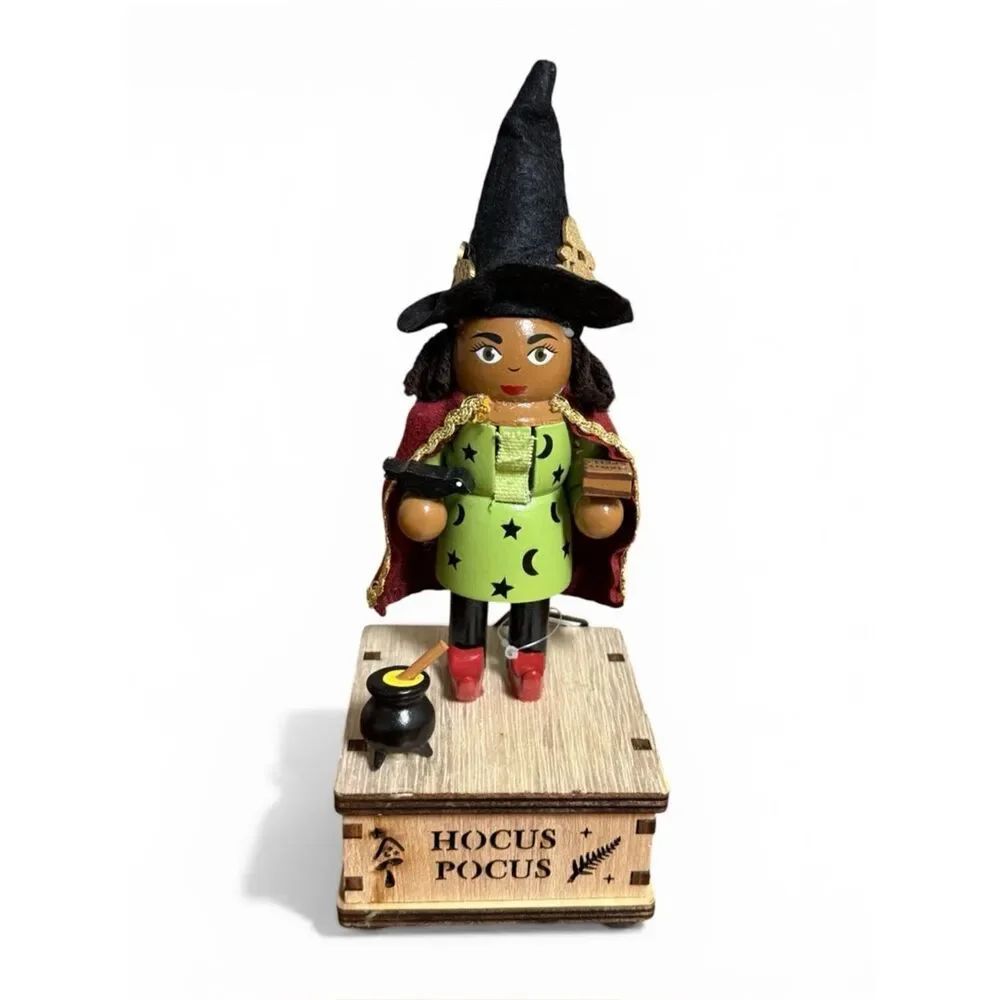 NWT World Market Wooden Witch Nutcracker With Laser-cut Base with LED Lighting